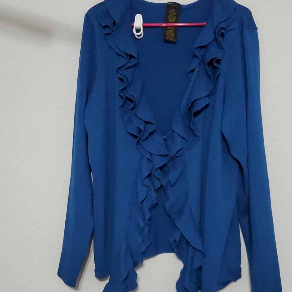 Blue ruffled cardigan